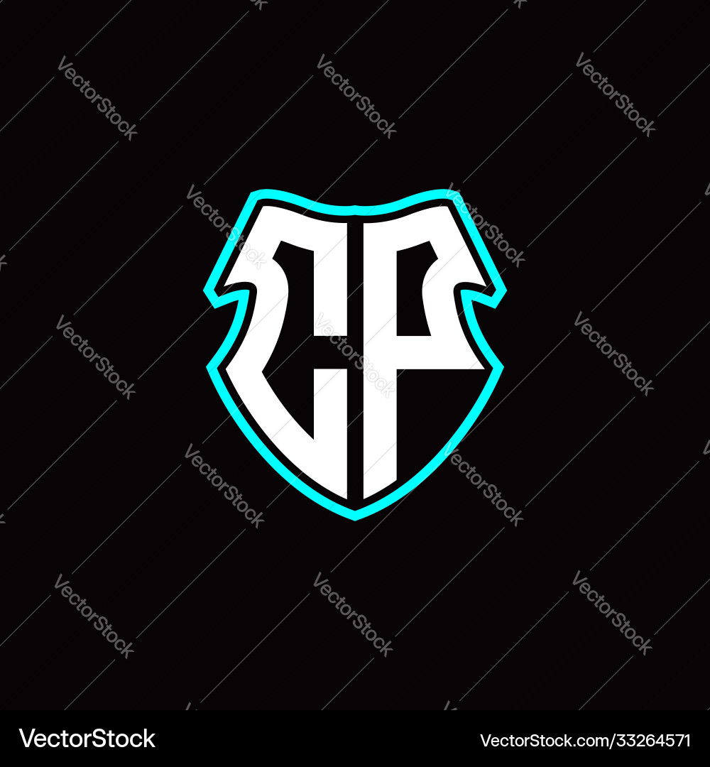 C p initial logo design with a shield shape vector image