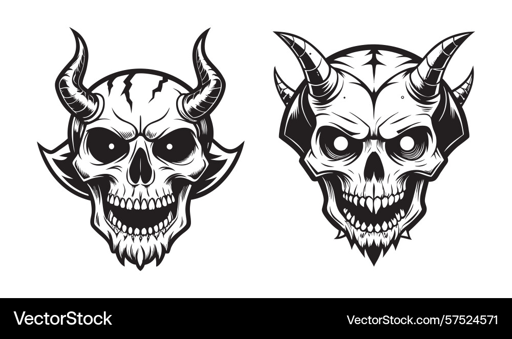 Dark skull with short horns and menacing sharp Vector Image