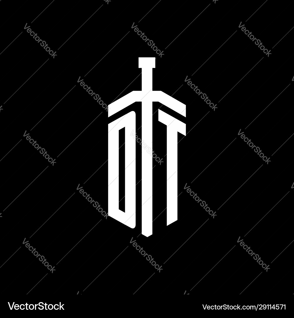 Dt logo monogram with sword element ribbon design Dt logo monogram with sword element ribbon design vector image