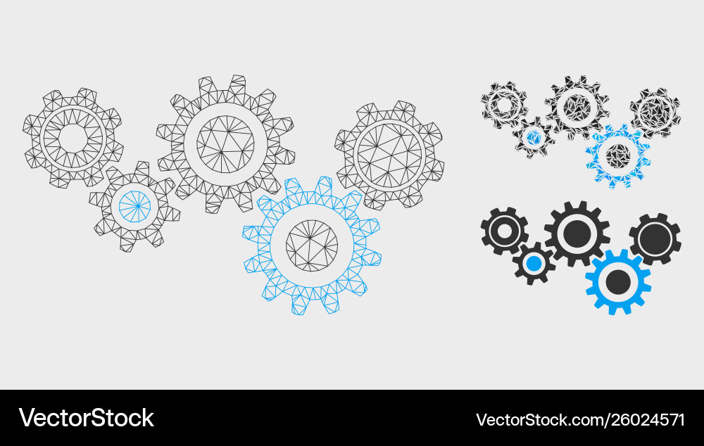 Gear mechanism mesh 2d model and triangle Gear mechanism mesh 2d model and triangle vector image