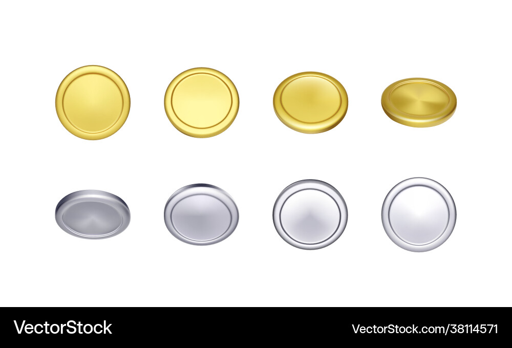 Set Gold und Silber Münz Rotation Metallic Set Gold und Silber Münz Rotation Metallic vektorbild