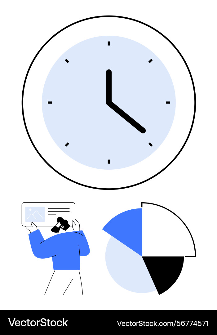 Time management concept with clock pie chart Time management concept with clock pie chart vector image