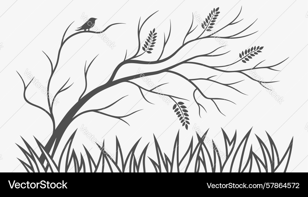 Bare tree with tall grass design generative ai Vector Image