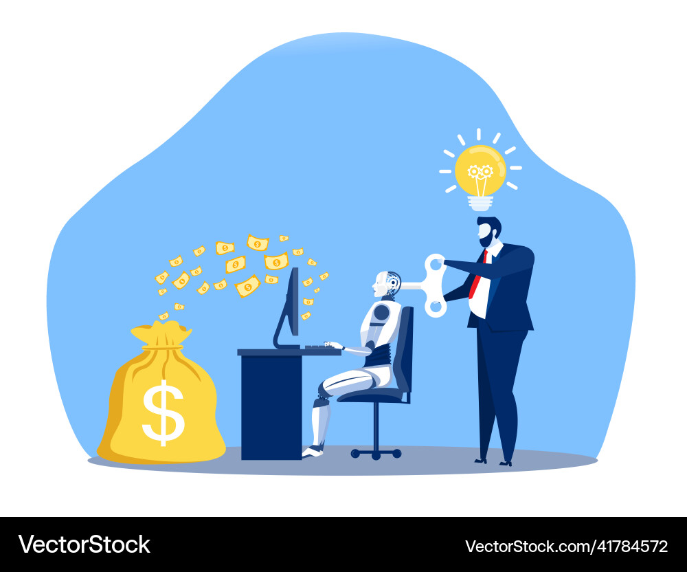 Businessman controlling a robot working make vector image