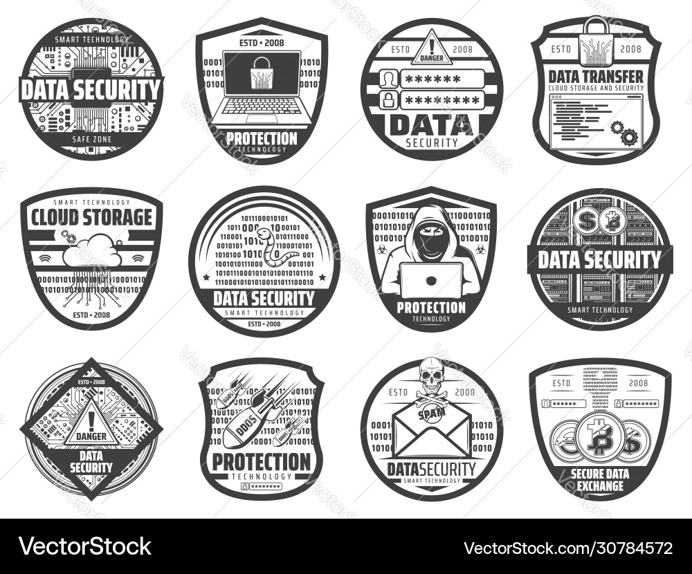 Data security hacker attack web protection icons Data security hacker attack web protection icons vector image