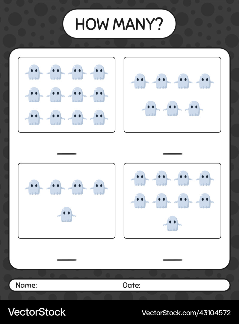 How many counting game with ghost worksheet How many counting game with ghost worksheet vector image