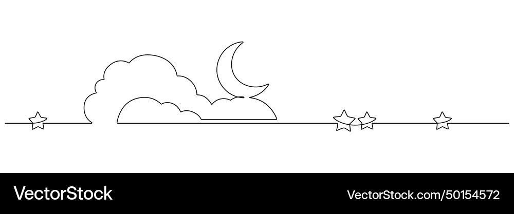 One continuous line drawing of moon with cloud vector image