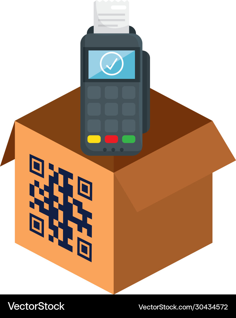 Qr code over box and dataphone design vector image