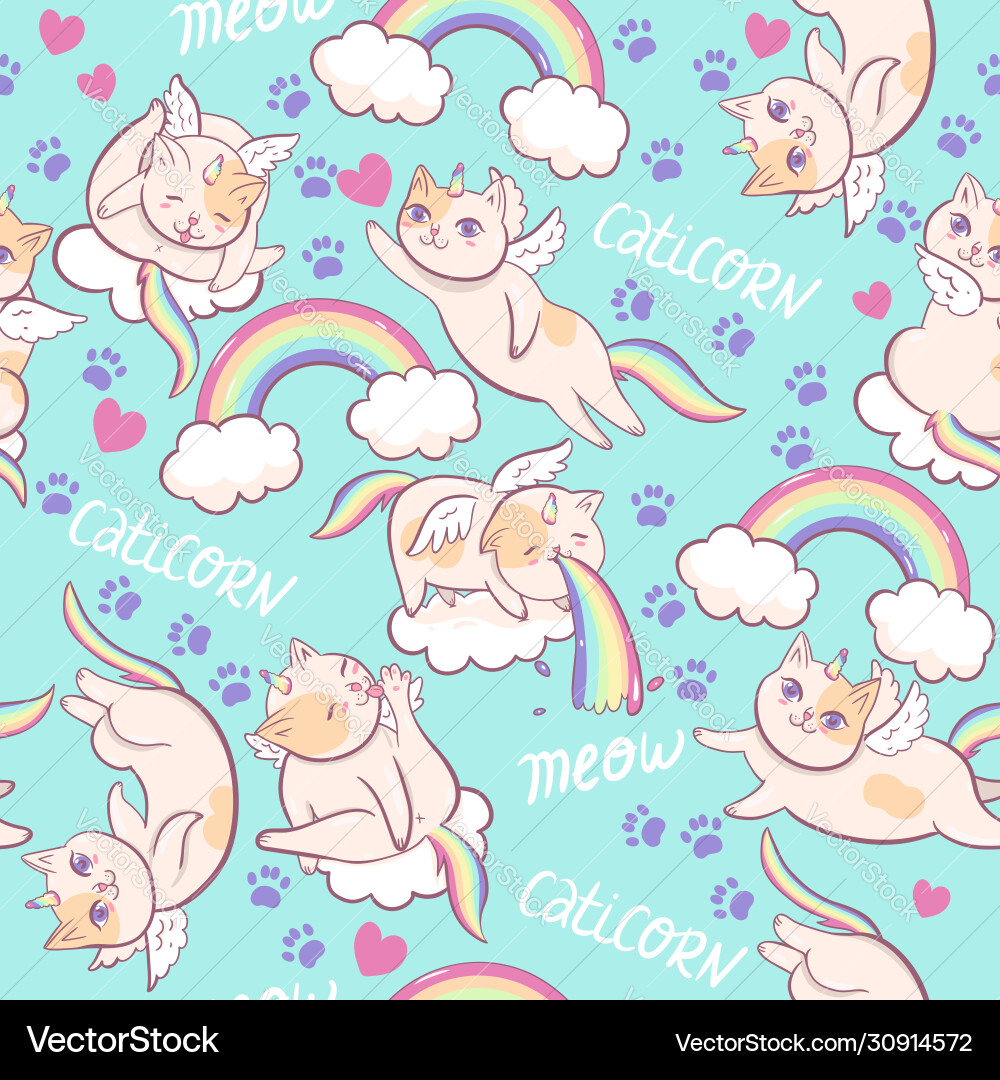 Seamless pattern with unicorn cats graphics vector image