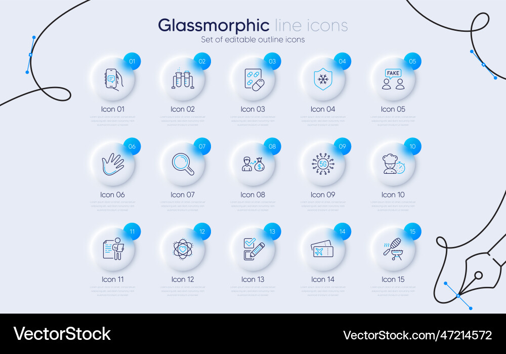 Set of boarding pass chat app and checkbox line Set of boarding pass chat app and checkbox line vector image