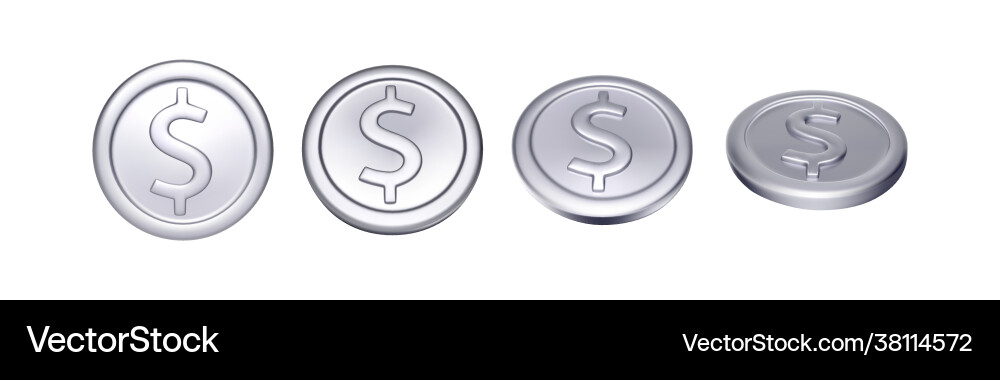 Set silver coin with dollar symbol rotation Vector Image