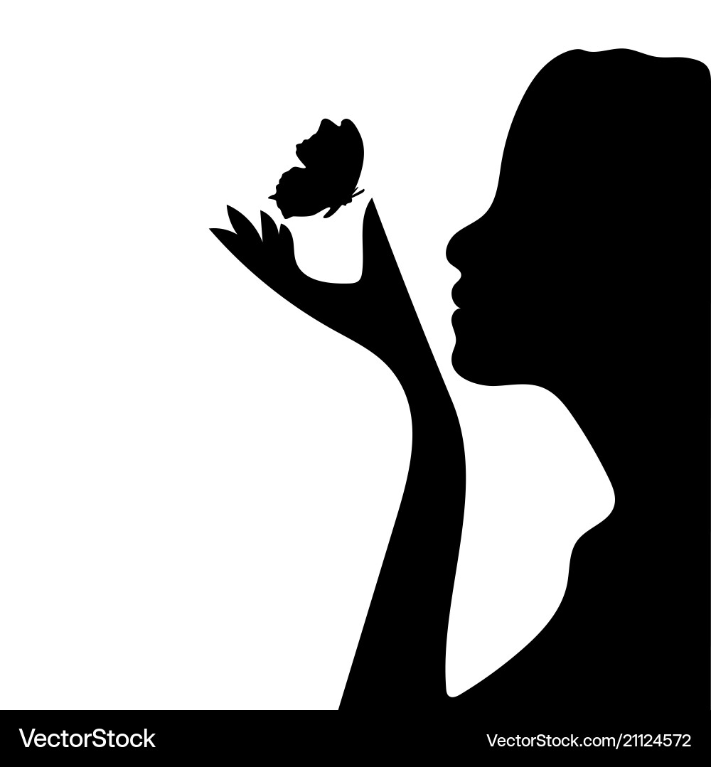 Silhouette eines schönen Mädchens mit Schmetterling Silhouette eines schönen Mädchens mit Schmetterling vektorbild
