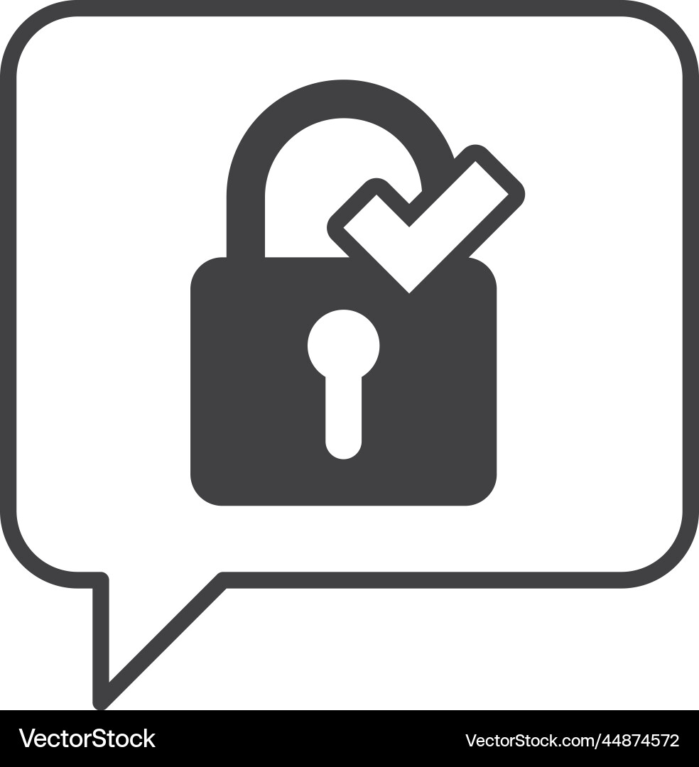 Text box with padlock and check mark in minimal vector image