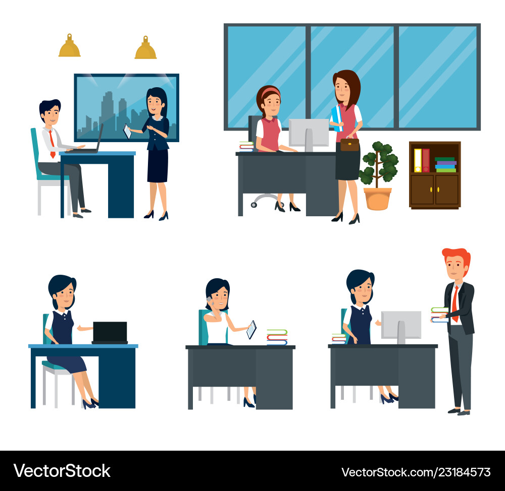 Businesswomen and businessmen office business Businesswomen and businessmen office business vector image