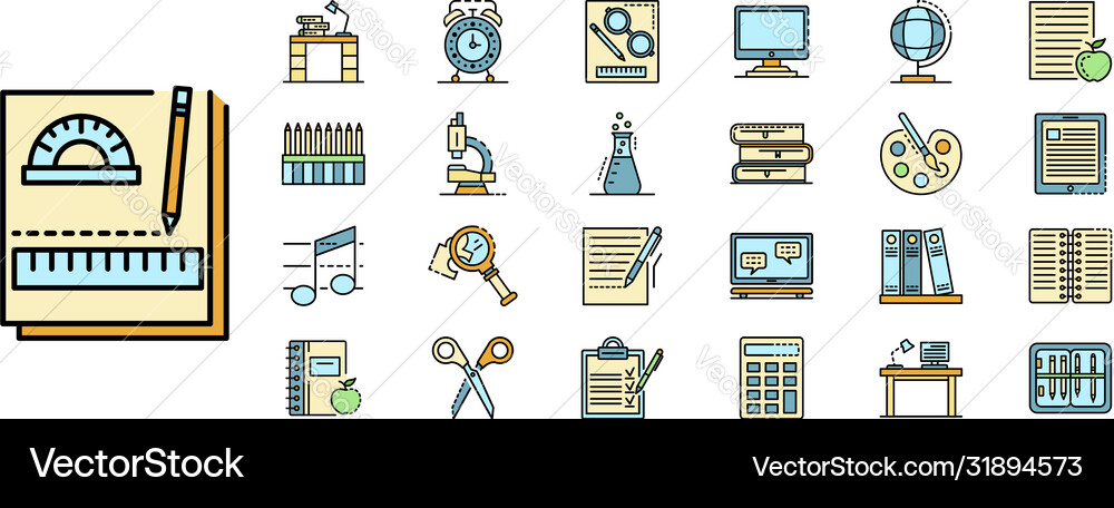 Homework icon set line color Homework icon set line color Vector Image