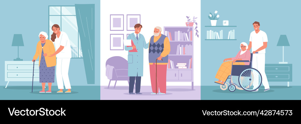 Nursing home design concept set Nursing home design concept set vector image