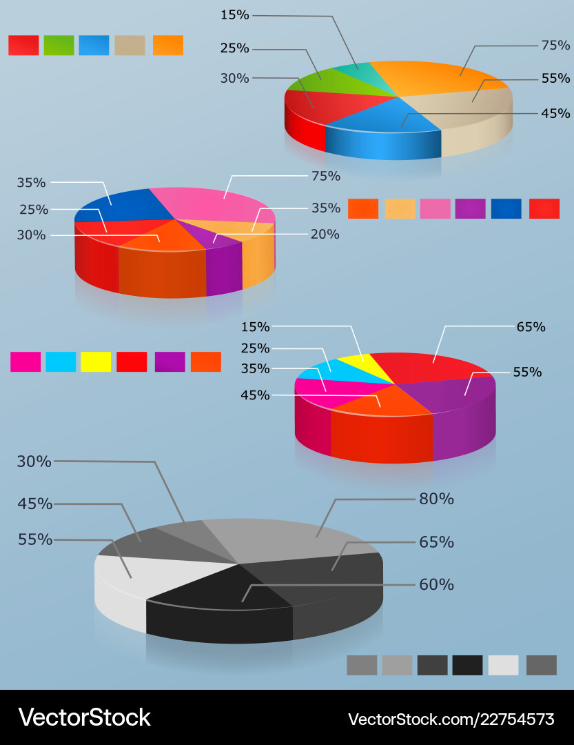 Pie charts set of multi-colored chart Pie charts set of multi-colored chart vector image