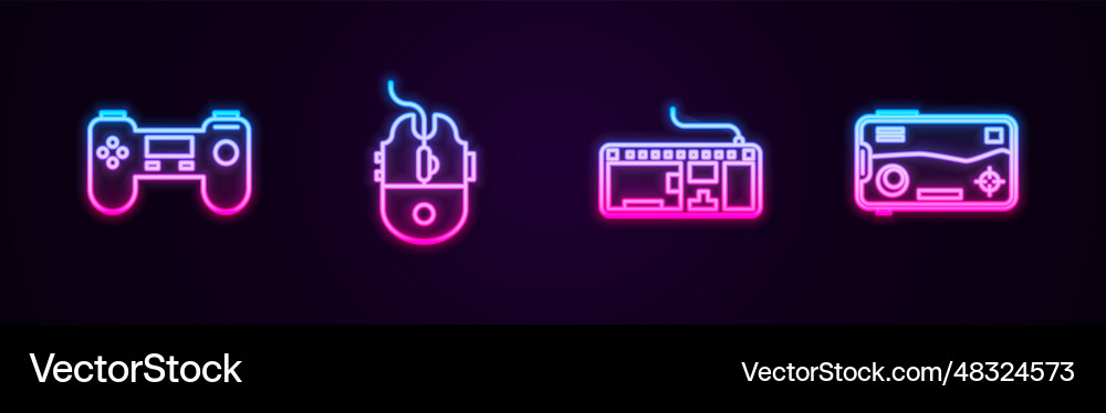 Set line gamepad computer mouse gaming keyboard Set line gamepad computer mouse gaming keyboard vector image