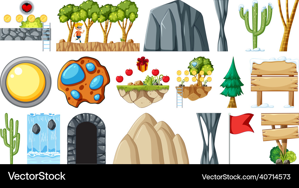 Set of isolated fantasy space game objects Vector Image