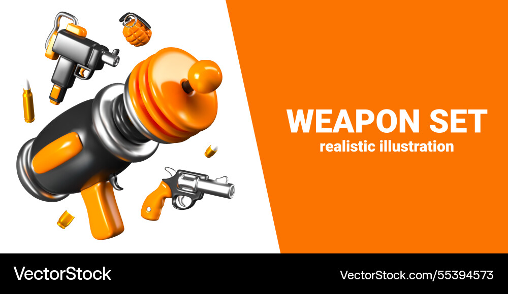 Set of weapons different types in realistic Set of weapons different types in realistic vector image