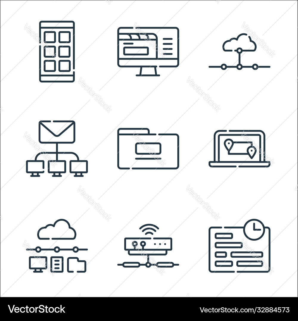 Telecommuting line icons linear set quality Vector Image