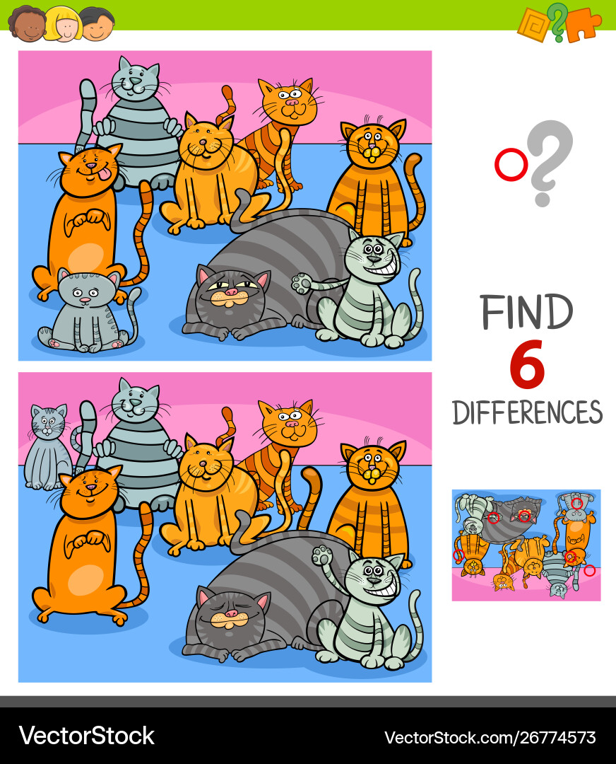 Unterschiede Spiel mit Katzen Zeichen Unterschiede Spiel mit Katzen Zeichen vektorbild