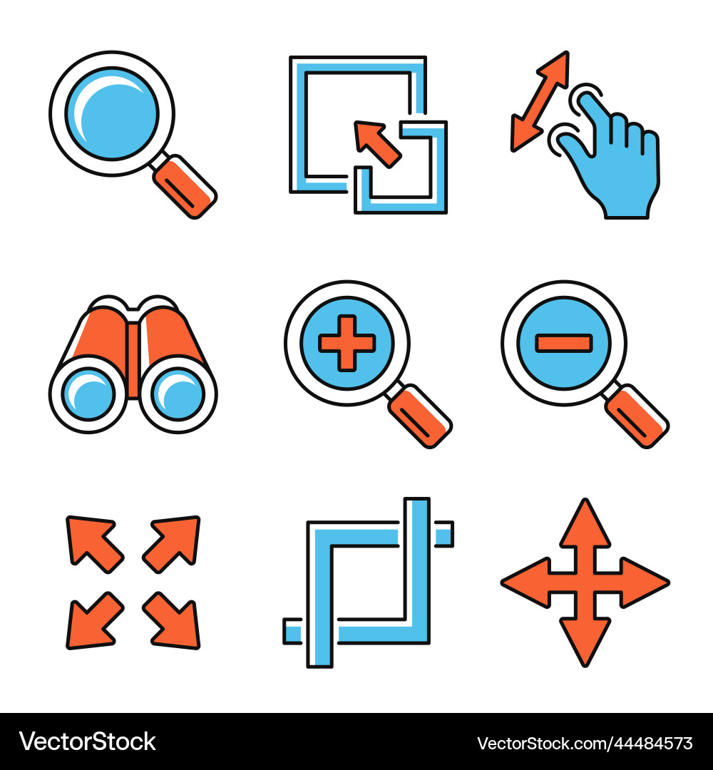 Zoom and resize icons set on white background vector image