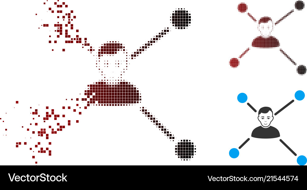 Dissolved pixel halftone man links icon Vector Image