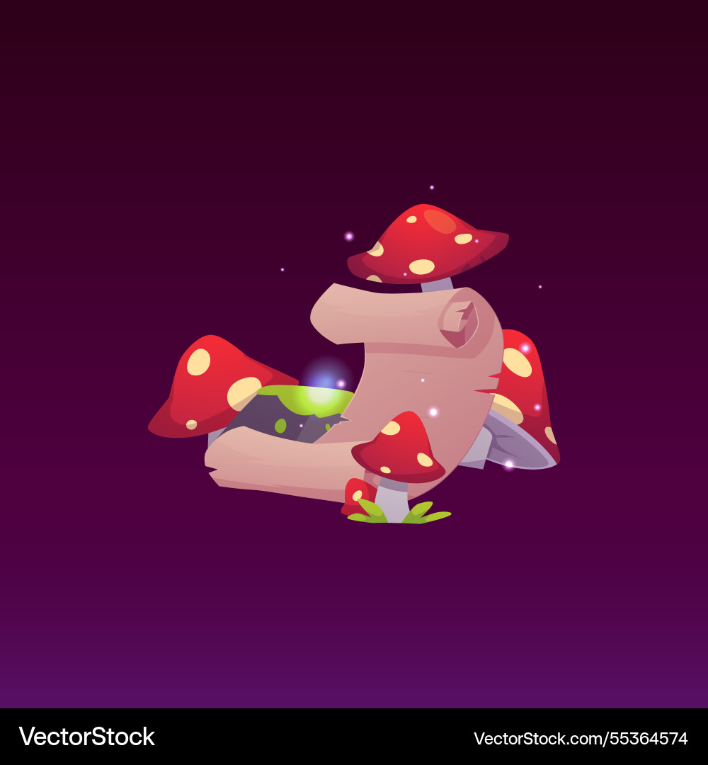 Empty medieval scroll with fly agarics around Empty medieval scroll with fly agarics around vector image