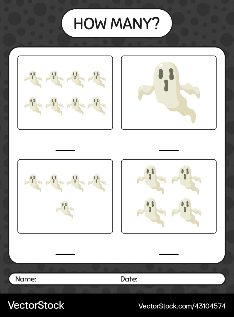 How many counting game with ghost worksheet How many counting game with ghost worksheet vector image