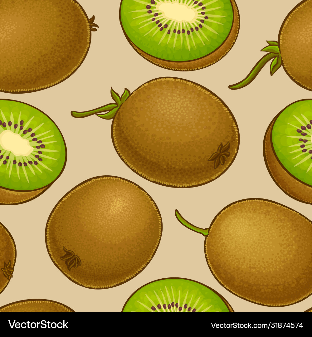 Kiwi fruits pattern on color background Kiwi fruits pattern on color background vector image
