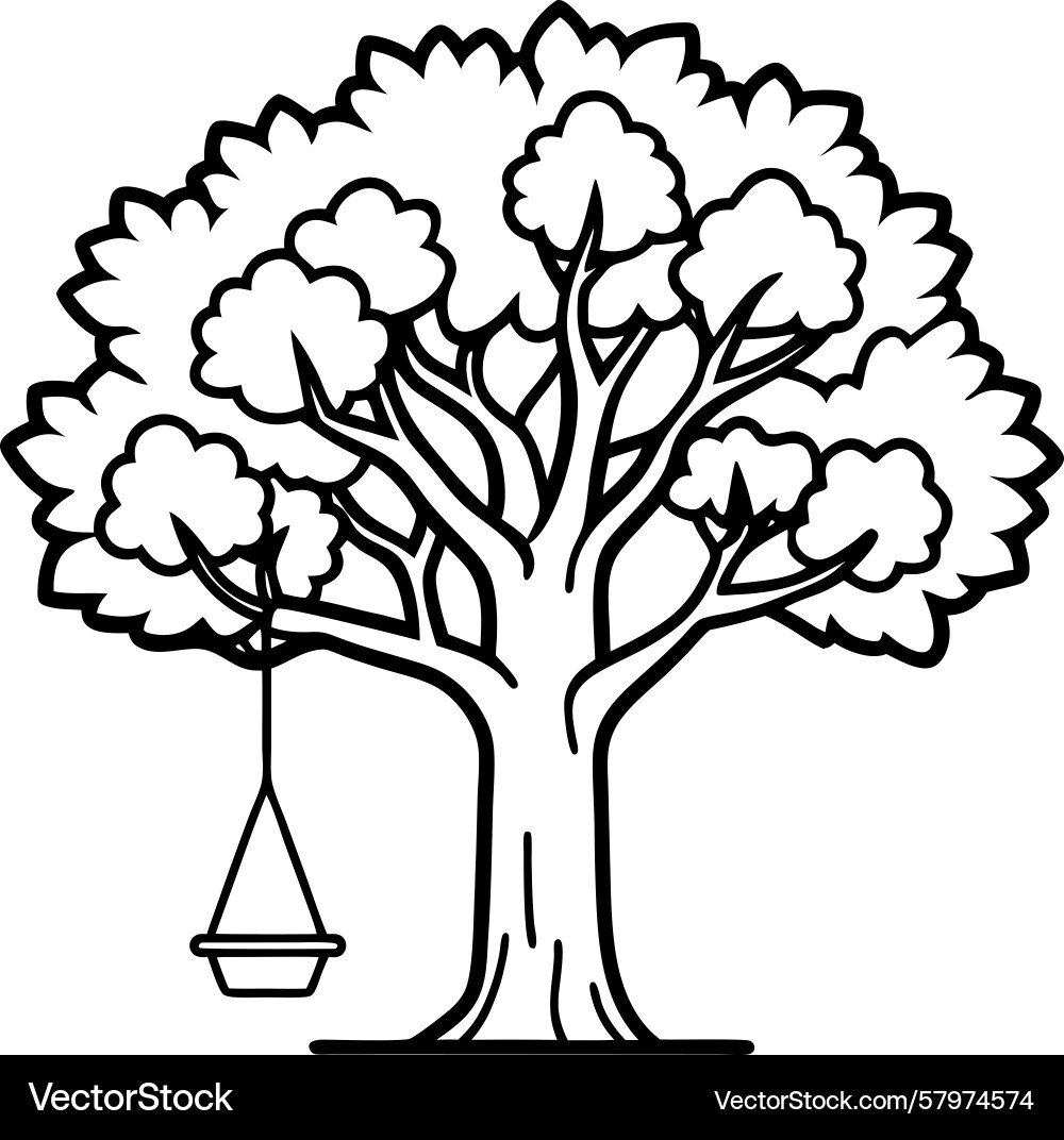 Leafy tree with swing set line art Vector Image