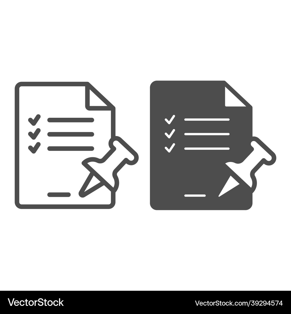 Paper sheet page with ticks and push pin line Vector Image