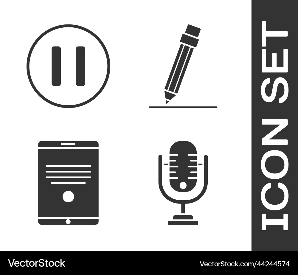 Set microphone pause button tablet and pencil Set microphone pause button tablet and pencil vector image