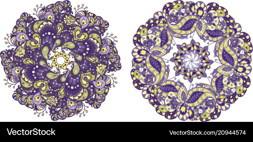 Set of 2 circle pattern elements in purple Set of 2 circle pattern elements in purple vector image
