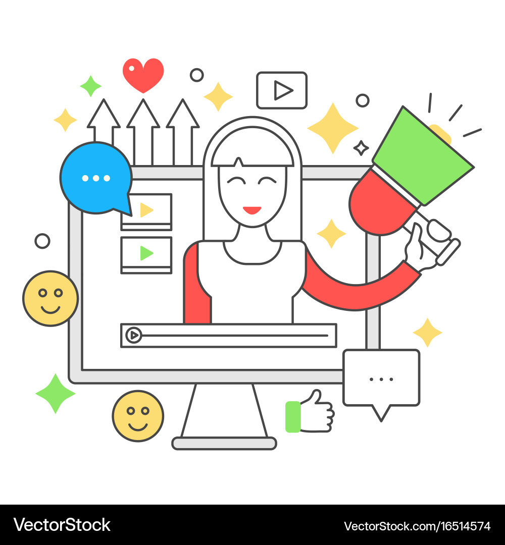 Video blogger flat line web concept computer Vector Image