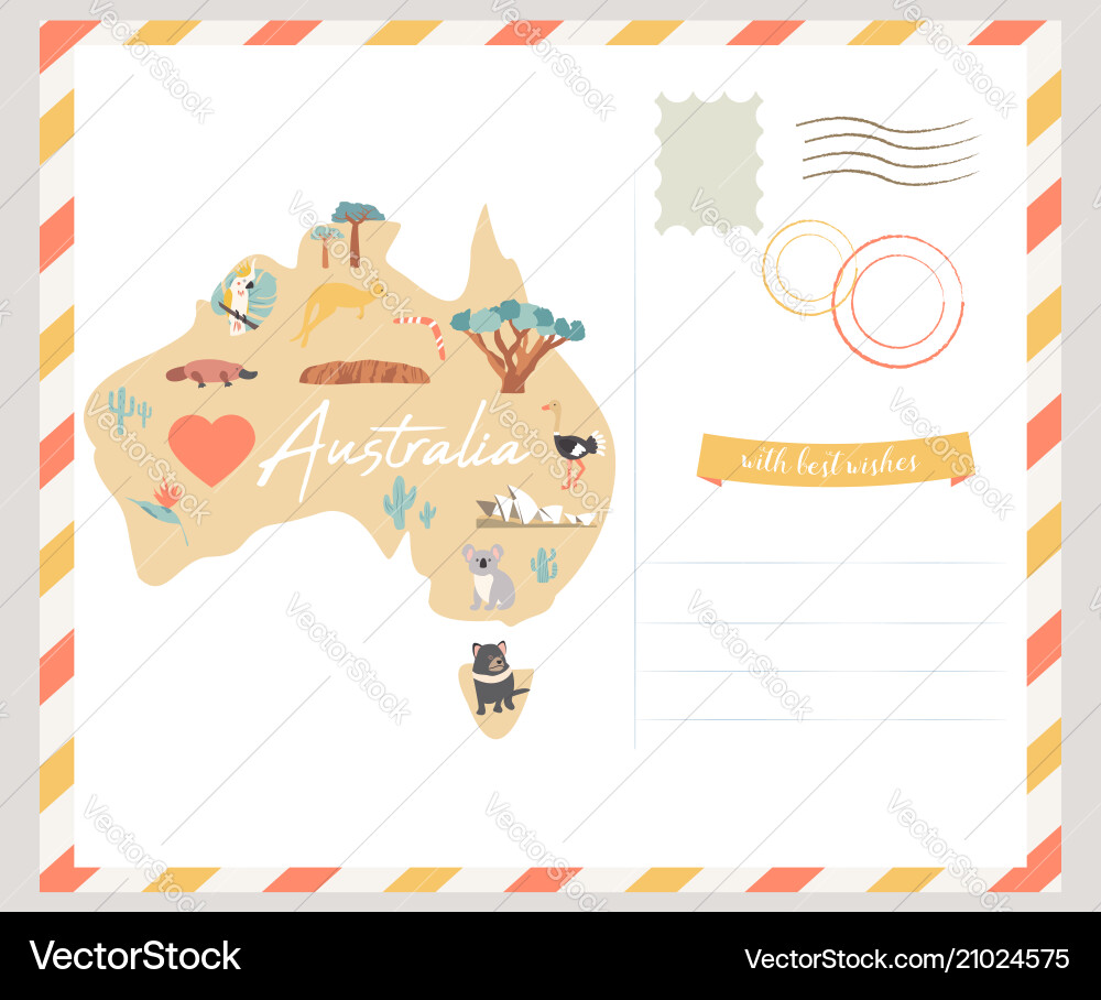 Australia Landmarks & Wildlife Map Vector Image