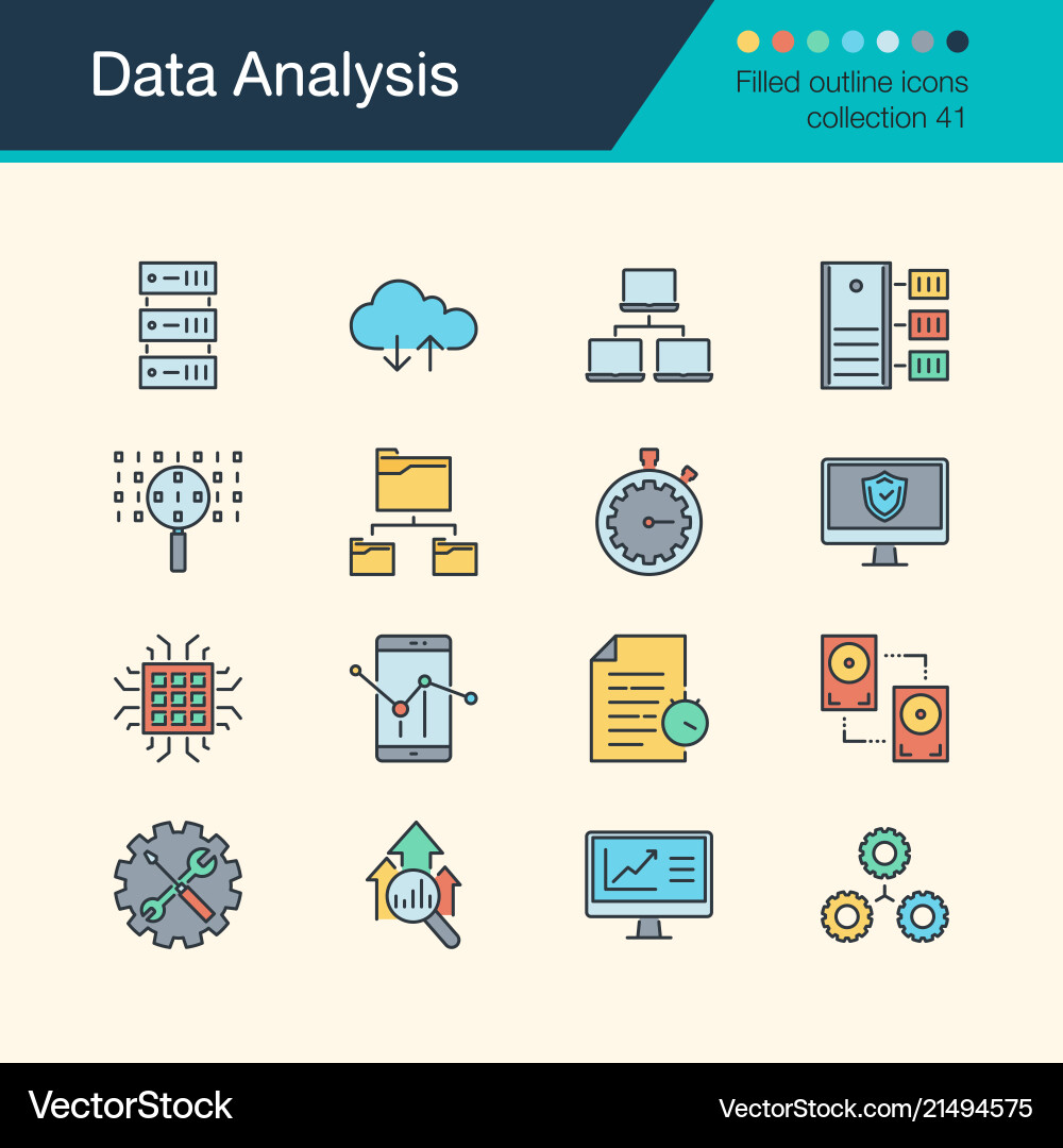 Data analysis icons filled outline design Data analysis icons filled outline design vector image