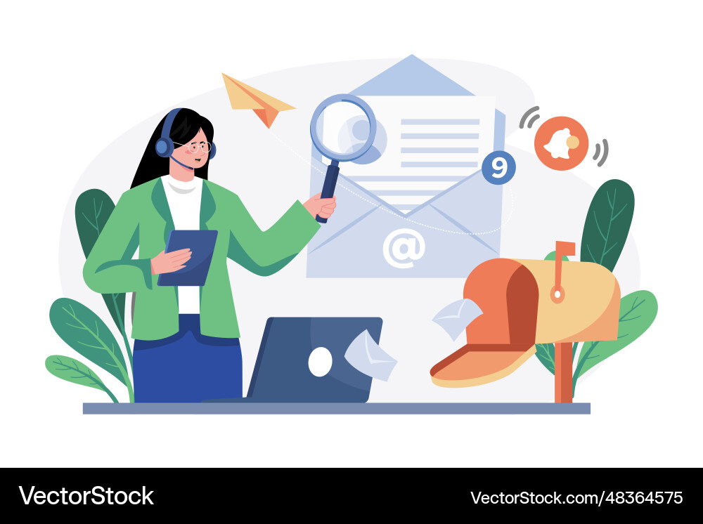 Developer with magnifying glass working Developer with magnifying glass working Vector Image