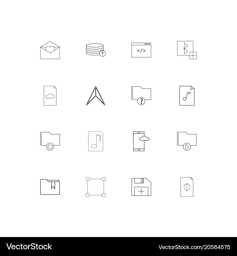Files and folders sign simple linear icons set vector image