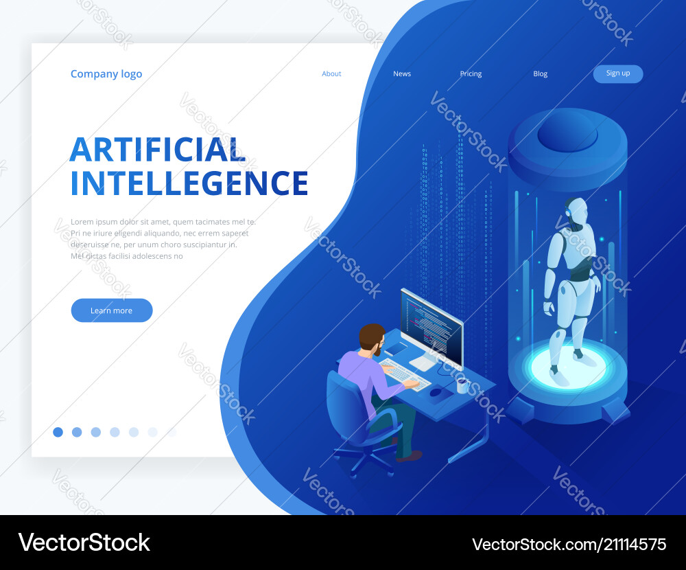 Isometric robot with artificial intelligence Isometric robot with artificial intelligence vector image