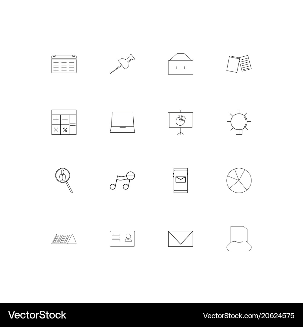 Office simple linear icons set outlined vector image