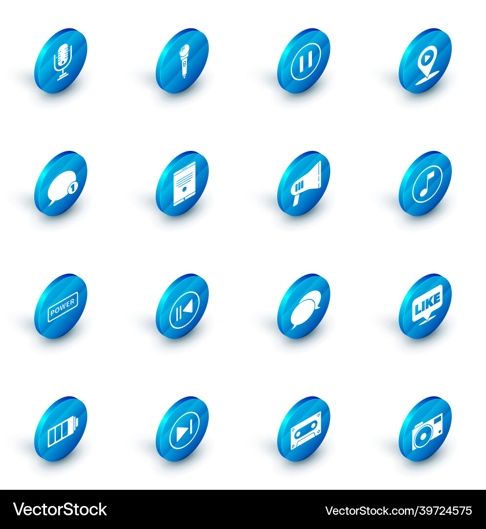 Set microphone pause button digital media play Set microphone pause button digital media play vector image