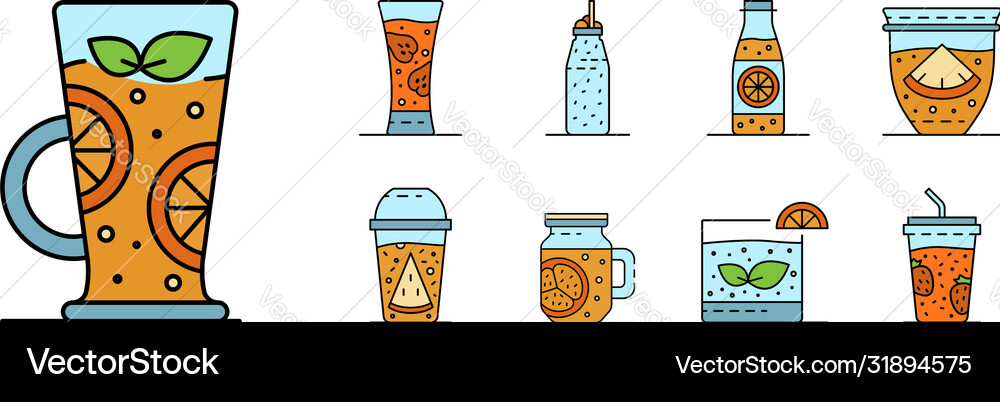 Smoothie icon set line color Vector Image