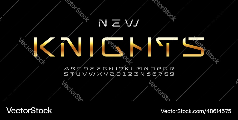 Tech golden font digital alphabet Tech golden font digital alphabet Vector Image