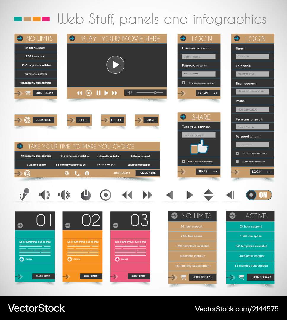 Web design stuff price panelsforms headers etc Vector Image