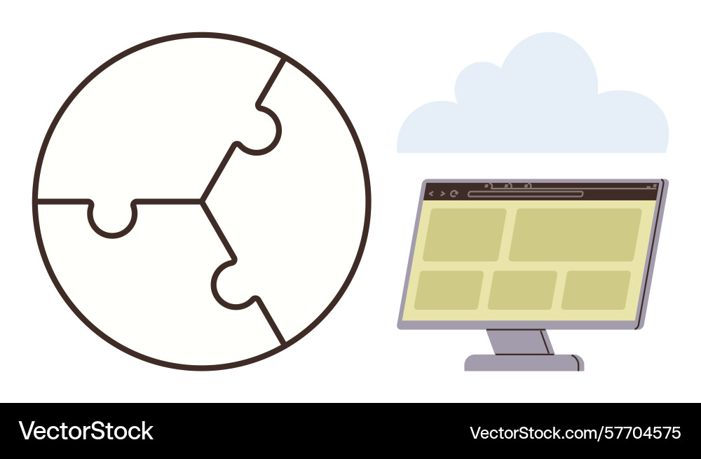 Web interface displayed on monitor with puzzle vector image