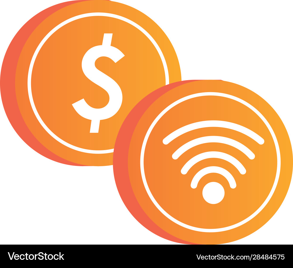 Wifi connection signal button with coin dollar Wifi connection signal button with coin dollar vector image