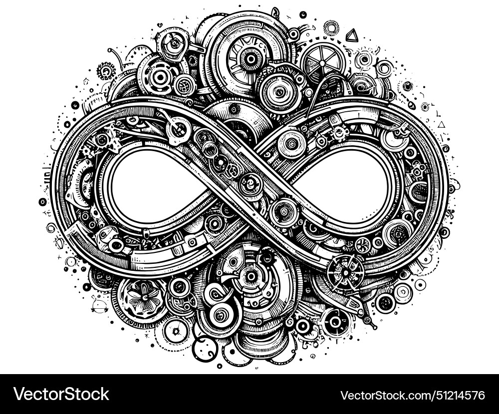 A complex mechanical system in the shape A complex mechanical system in the shape vector image