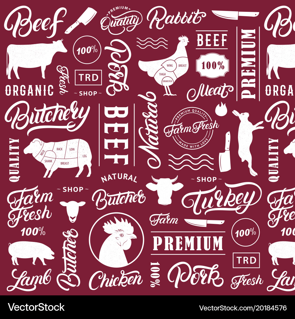 Butchery Pattern - Farm & Text vector image